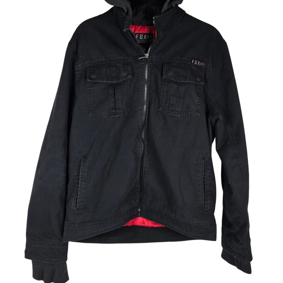VTG FOX Racing Heritage Forged Mens  Hooded Mororcycle Jacket Black Full Zip Med - Picture 1 of 14